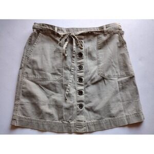 Bob Timberlake Khaki Utility Button Front Belted A Line Mini Skirt Size 8